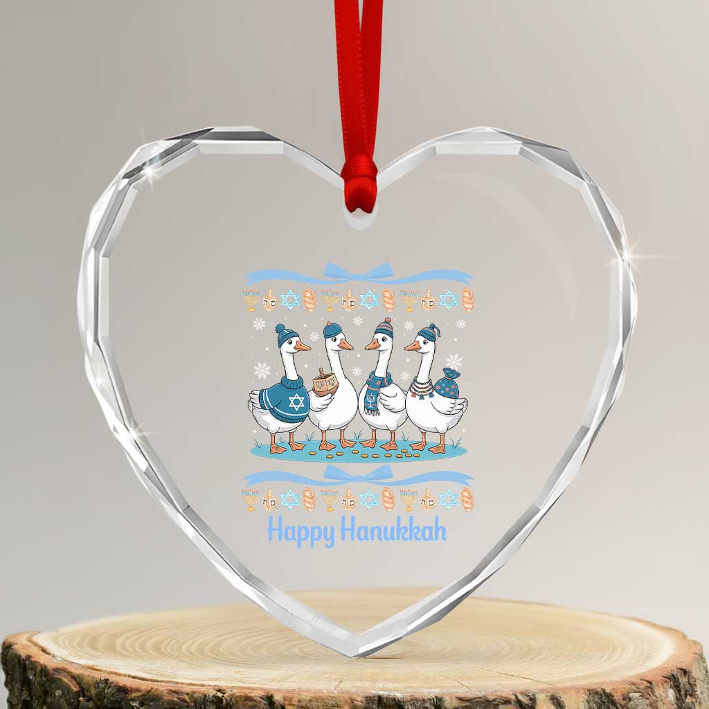 Happy Hanukkah Heart Crystal Glass Ornament Funny Silly Goose Chanukah - Wonder Print Shop