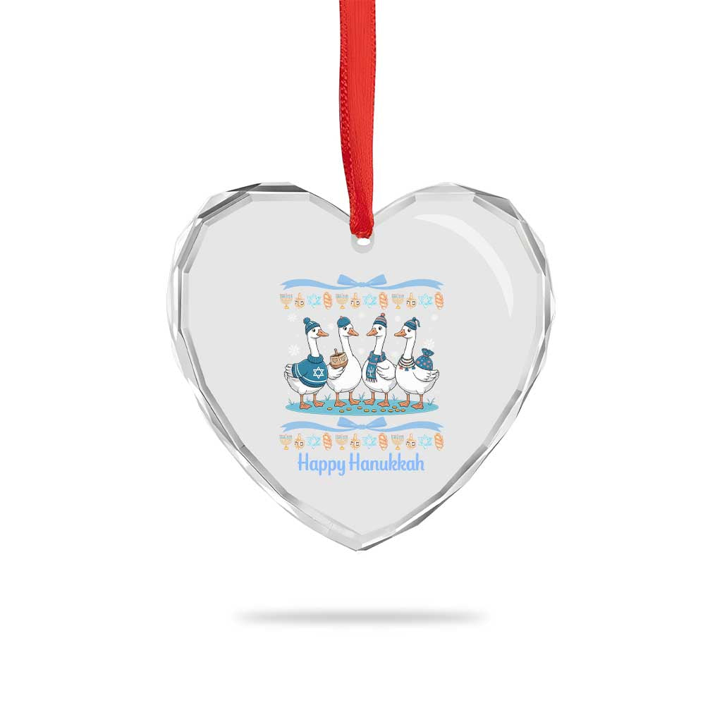 Happy Hanukkah Heart Crystal Glass Ornament Funny Silly Goose Chanukah - Wonder Print Shop