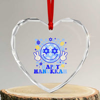Happy Hanukkah Heart Crystal Glass Ornament Groovy Star Of David Smile Face Chanukah Pajama - Wonder Print Shop