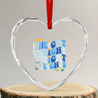 Happy Hanukkah Heart Crystal Glass Ornament Retro Groovy Eight Nights and Eight Lights - Wonder Print Shop