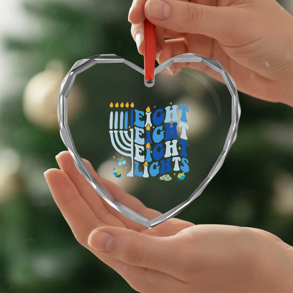 Happy Hanukkah Heart Crystal Glass Ornament Retro Groovy Eight Nights and Eight Lights - Wonder Print Shop