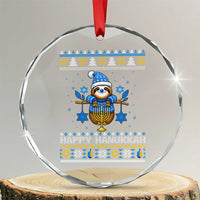 Happy Hanukkah Ugly Sweater Crystal Glass Ornament Funny Sloth Carrying Menorah Jewish Gift - Wonder Print Shop