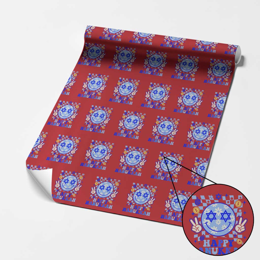 Happy Hanukkah Wrapping Paper Roll Groovy Star Of David Smile Face Chanukah Pajama - Wonder Print Shop