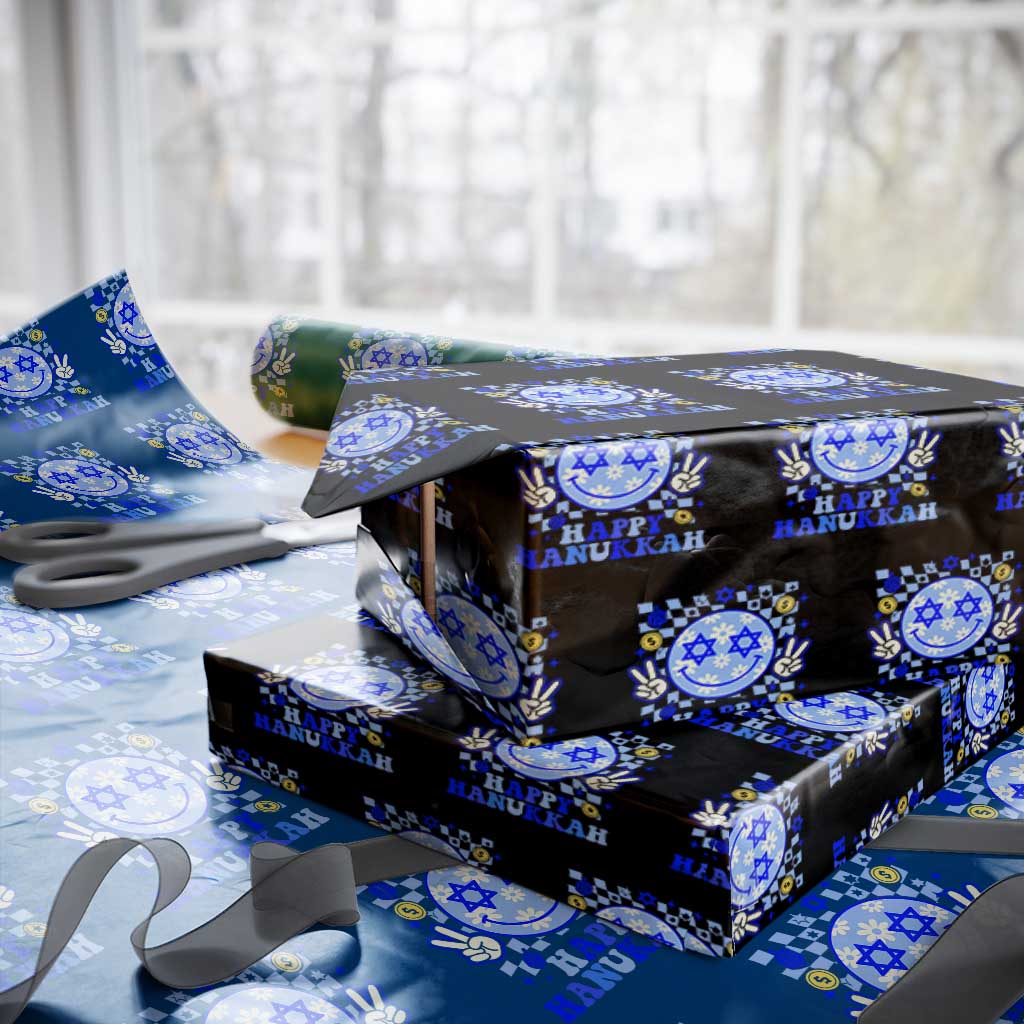 Happy Hanukkah Wrapping Paper Roll Groovy Star Of David Smile Face Chanukah Pajama - Wonder Print Shop