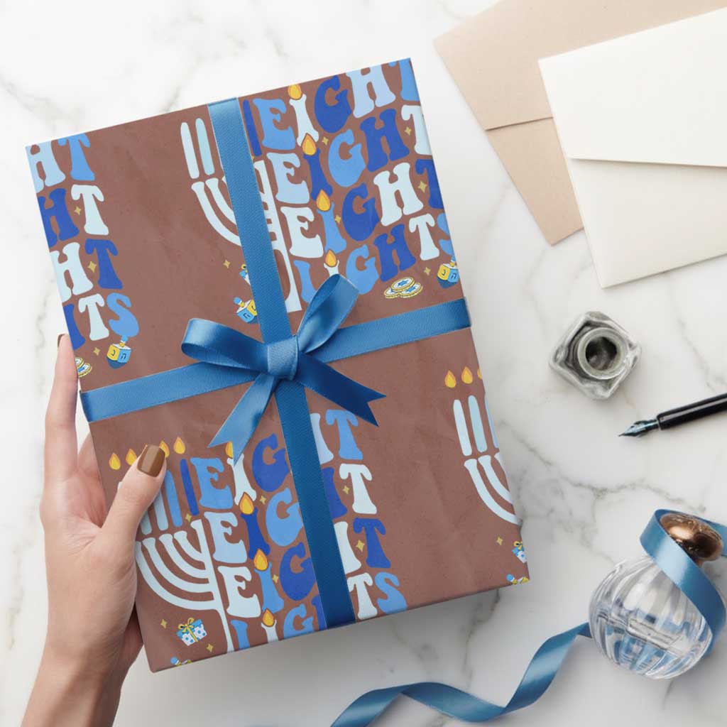 Happy Hanukkah Wrapping Paper Roll Retro Groovy Eight Nights and Eight Lights - Wonder Print Shop