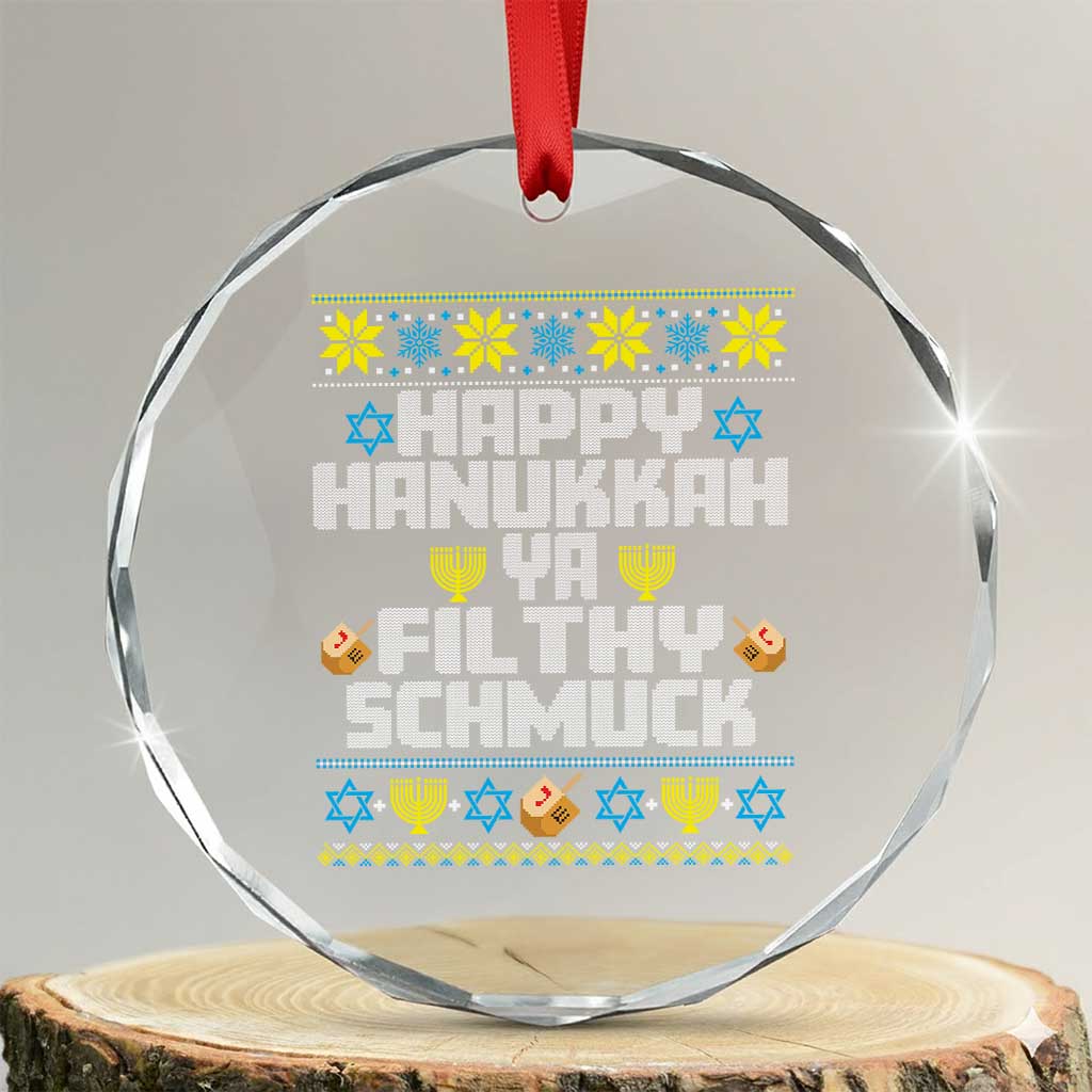 Happy Hanukkah Ya Fithy Schmuck Crystal Glass Ornament Funny Hanukkah Christmas Movie - Wonder Print Shop