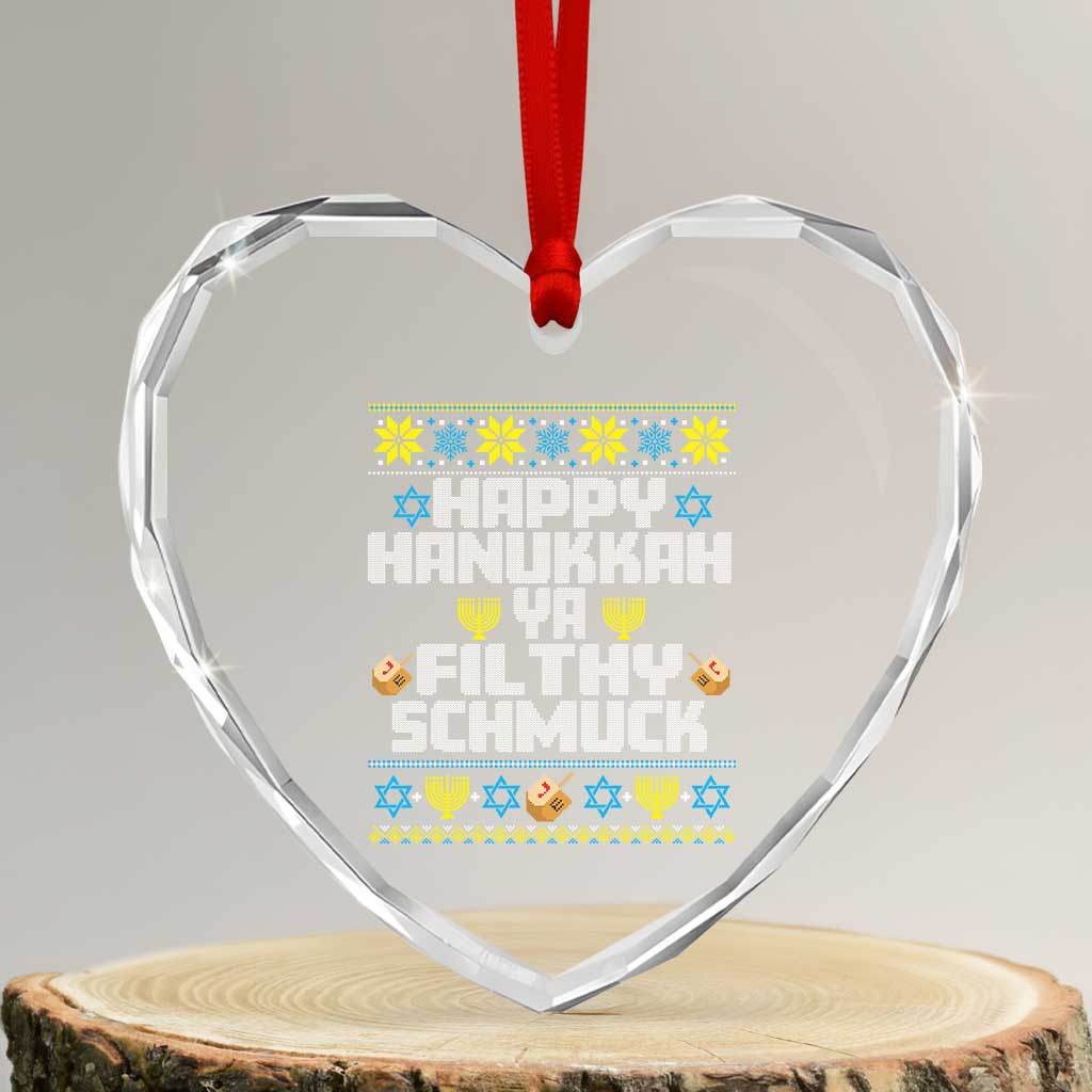 Happy Hanukkah Ya Fithy Schmuck Heart Crystal Glass Ornament Funny Hanukkah Christmas Movie - Wonder Print Shop