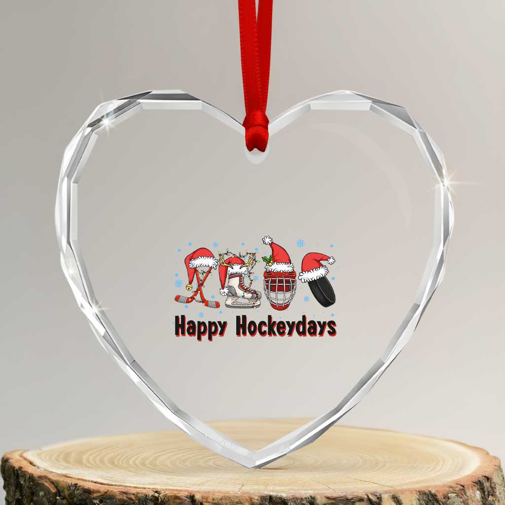Happy Hockeydays Heart Crystal Glass Ornament Funny Christmas Ice Hockey Gift - Wonder Print Shop