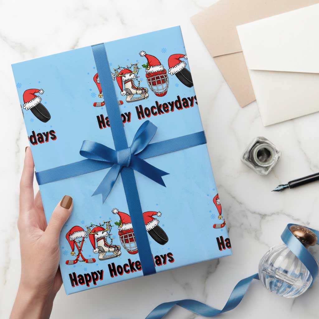 Happy Hockeydays Wrapping Paper Roll Funny Christmas Ice Hockey Gift - Wonder Print Shop