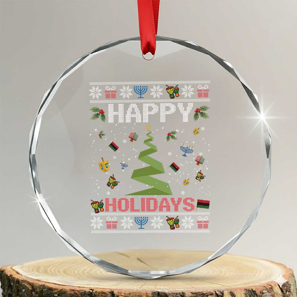 Happy Holidays For All Christmas Hanukkah Kwanzaa Gift Crystal Glass Ornament - Wonder Print Shop