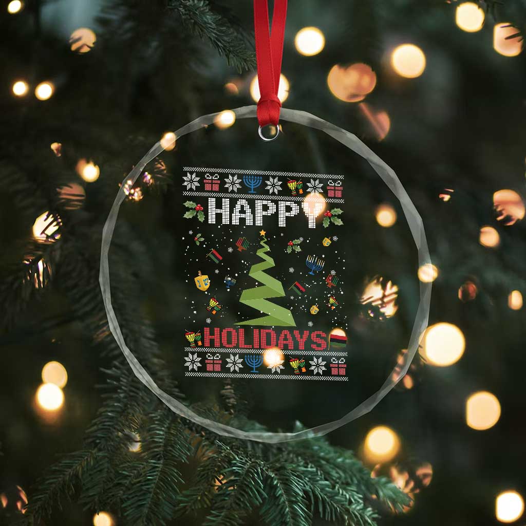 Happy Holidays For All Christmas Hanukkah Kwanzaa Gift Crystal Glass Ornament - Wonder Print Shop