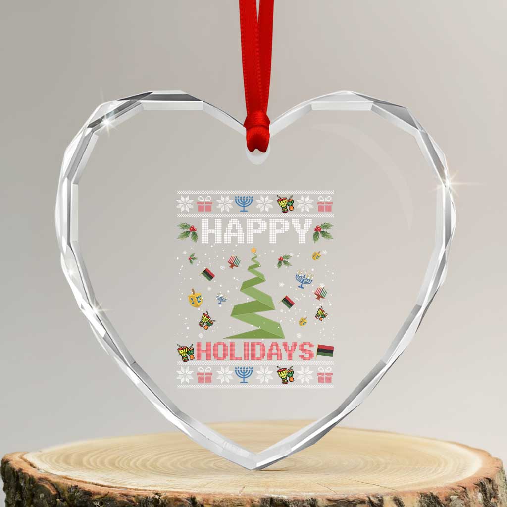 Happy Holidays For All Christmas Hanukkah Kwanzaa Gift Heart Crystal Glass Ornament - Wonder Print Shop