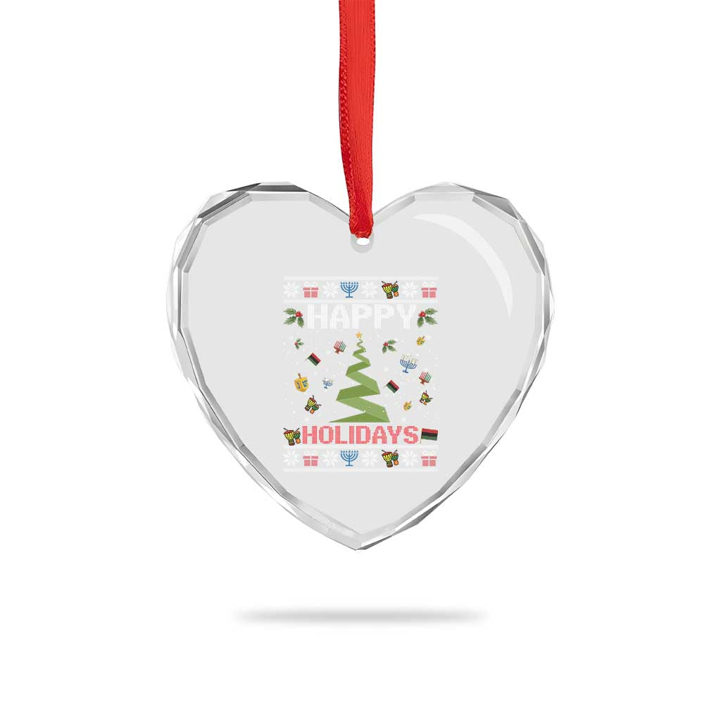 Happy Holidays For All Christmas Hanukkah Kwanzaa Gift Heart Crystal Glass Ornament - Wonder Print Shop