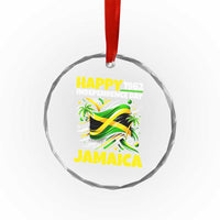 Happy Jamaican Independence Day 1962 Graphic Crystal Glass Ornament Jamaica Waving Flag and Palm Trees Caribbean Pride