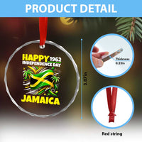 Happy Jamaican Independence Day 1962 Graphic Crystal Glass Ornament Jamaica Waving Flag and Palm Trees Caribbean Pride