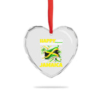 Happy Jamaican Independence Day 1962 Graphic Heart Crystal Glass Ornament Jamaica Waving Flag and Palm Trees Caribbean Pride