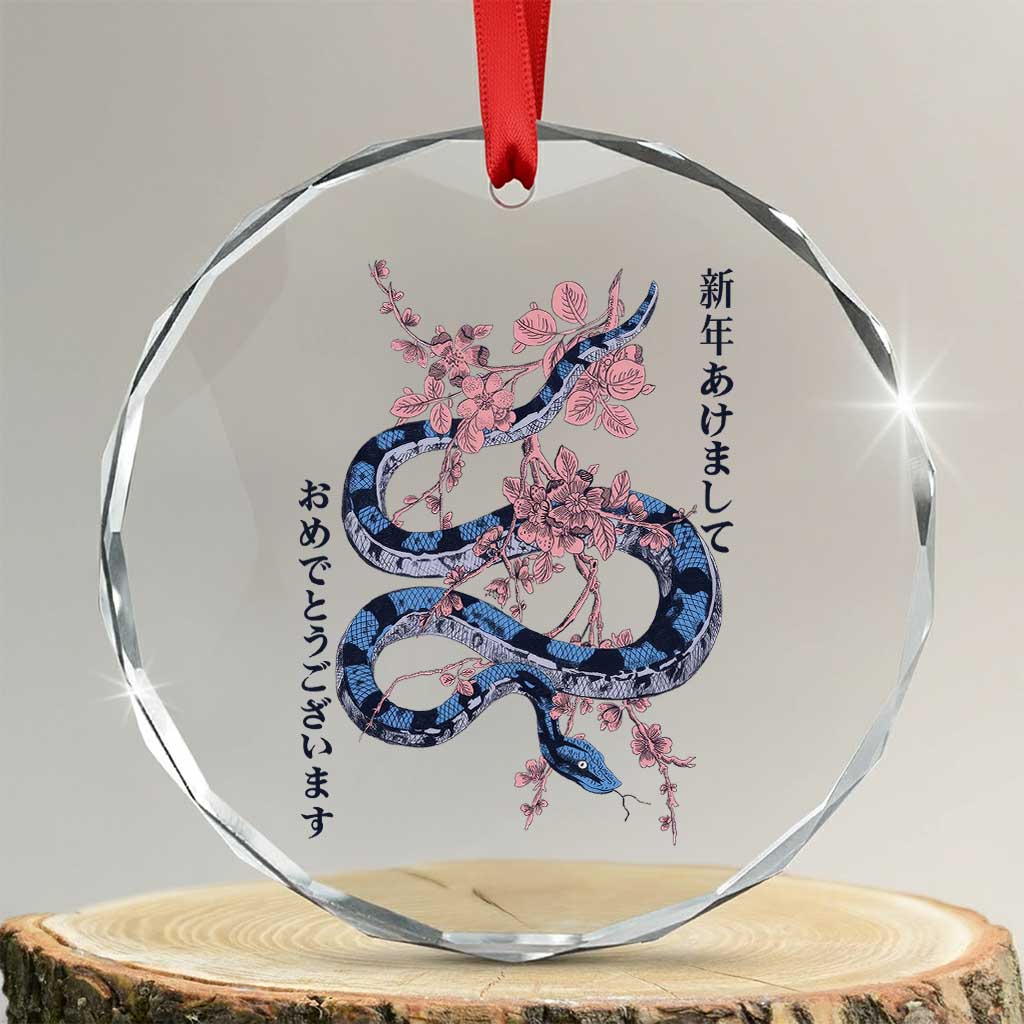 Happy Japanese New Year 2025 Crystal Glass Ornament Year Of The Snake Sakura Cherry Blossom - Wonder Print Shop