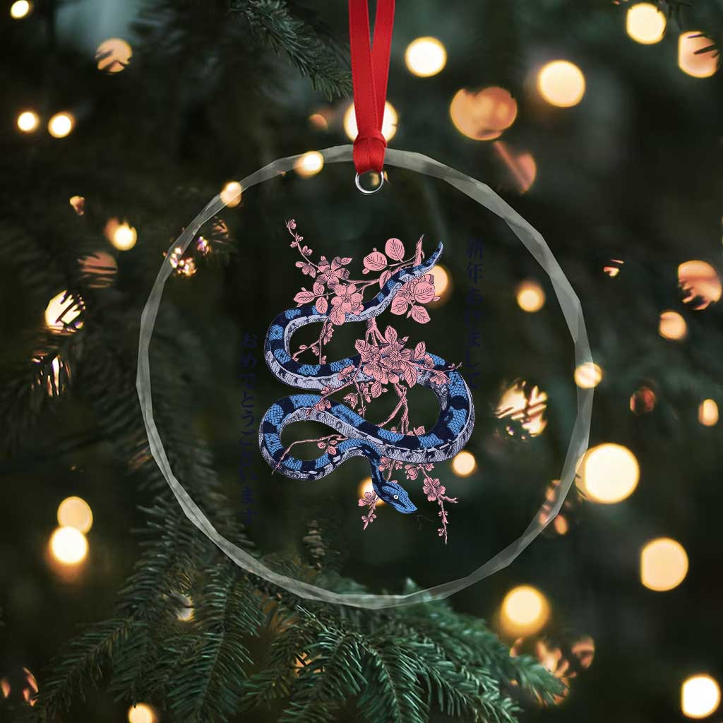 Happy Japanese New Year 2025 Crystal Glass Ornament Year Of The Snake Sakura Cherry Blossom - Wonder Print Shop