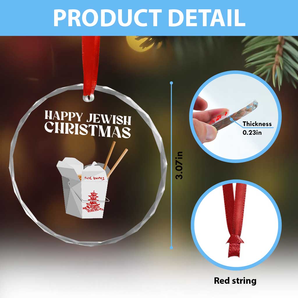 Happy Jewish Christmas Crystal Glass Ornament Chinese Noodle Asian Take Out - Wonder Print Shop