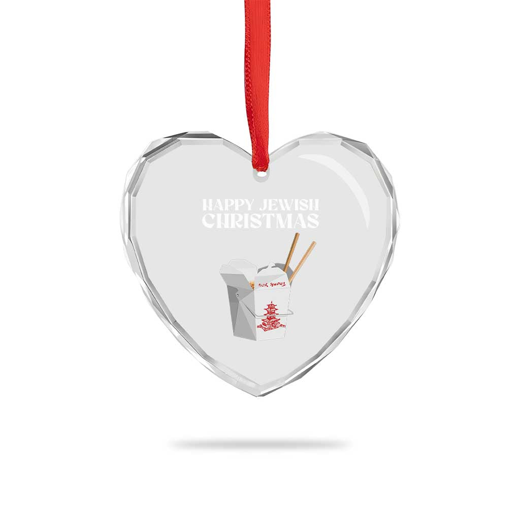 Happy Jewish Christmas Heart Crystal Glass Ornament Chinese Noodle Asian Take Out - Wonder Print Shop