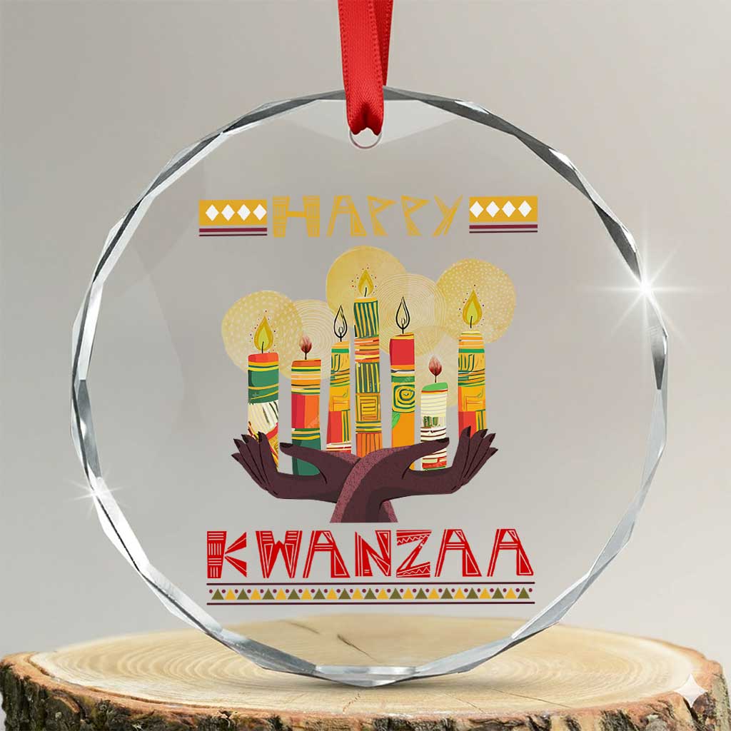 Happy Kwanzaa African American Xmas Crystal Glass Ornament - Wonder Print Shop