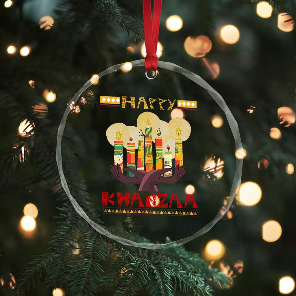 Happy Kwanzaa African American Xmas Crystal Glass Ornament TS09