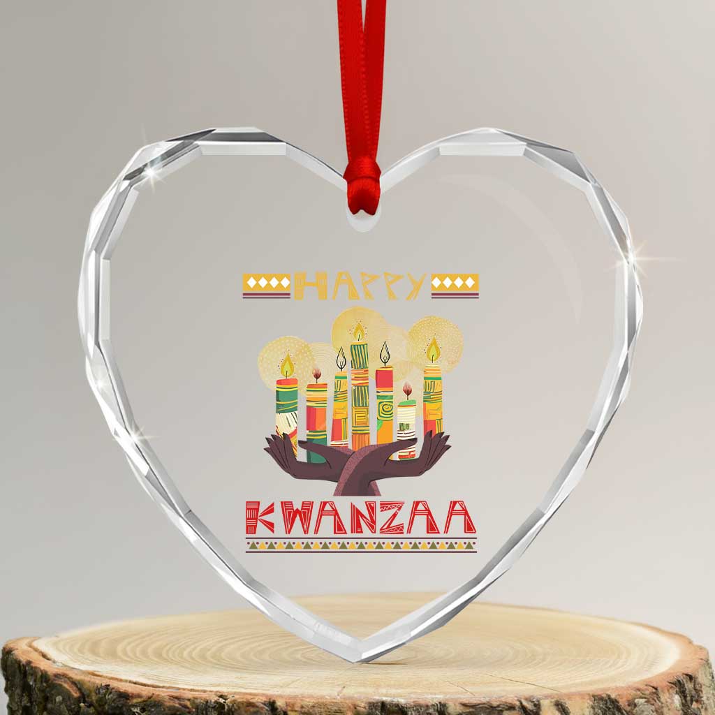 Happy Kwanzaa African American Xmas Heart Crystal Glass Ornament - Wonder Print Shop
