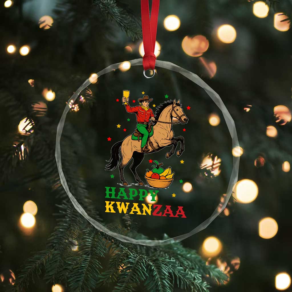 Happy Kwanzaa Cowboy Crystal Glass Ornament Funny African Holiday Gift - Wonder Print Shop