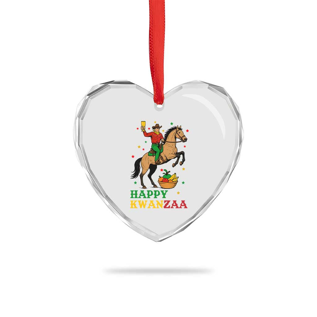 Happy Kwanzaa Cowboy Heart Crystal Glass Ornament Funny African Holiday Gift - Wonder Print Shop
