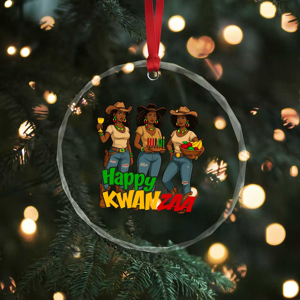 Happy Kwanzaa Cowgirl Crystal Glass Ornament Festival Of Lights African Heritage Gift - Wonder Print Shop