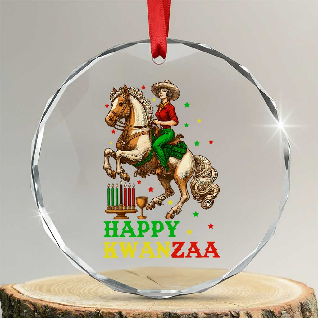 Happy Kwanzaa Cowgirl Crystal Glass Ornament Funny African American Festival Gift - Wonder Print Shop