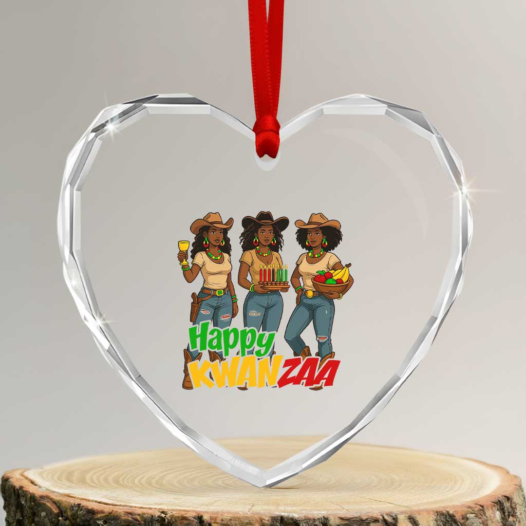 Happy Kwanzaa Cowgirl Heart Crystal Glass Ornament Festival Of Lights African Heritage Gift - Wonder Print Shop