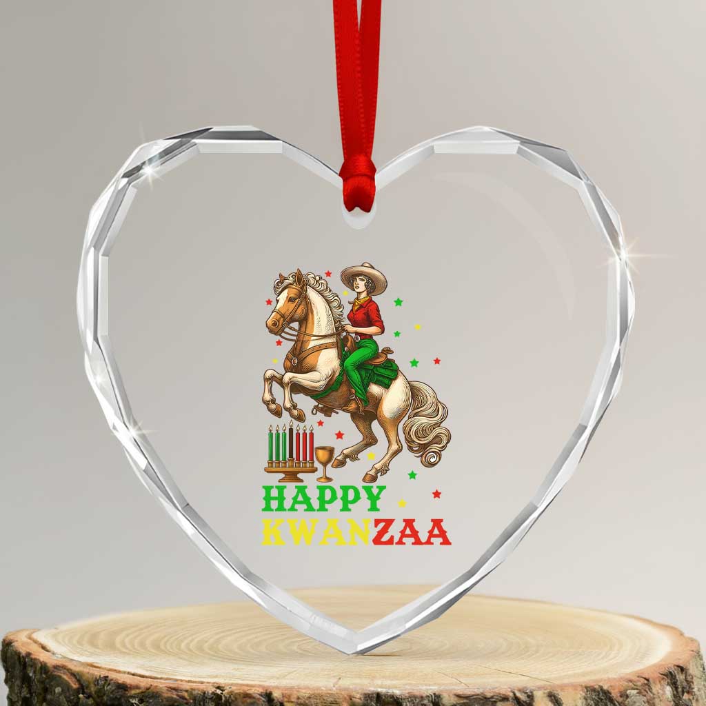 Happy Kwanzaa Cowgirl Heart Crystal Glass Ornament Funny African American Festival Gift - Wonder Print Shop