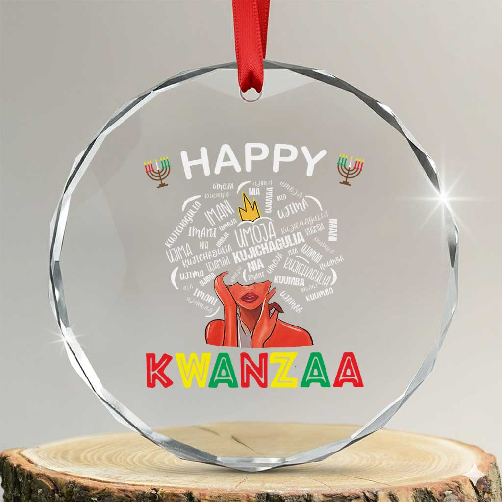 Happy Kwanzaa Crystal Glass Ornament African American Afro Queen Nguzo Saba - Wonder Print Shop