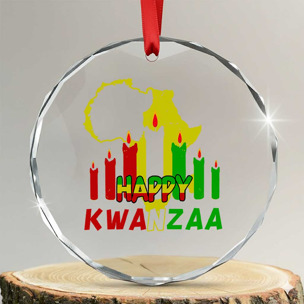Happy Kwanzaa Crystal Glass Ornament Black Holiday African American Xmas Kinara Candle - Wonder Print Shop