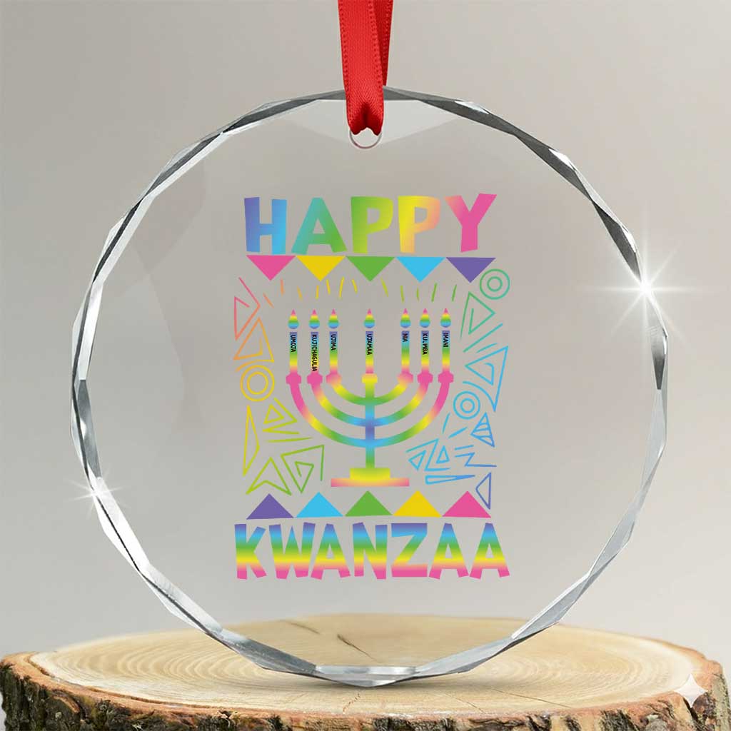 Happy Kwanzaa Crystal Glass Ornament Christmas African American Heritage Holiday Kinara Mazao - Wonder Print Shop