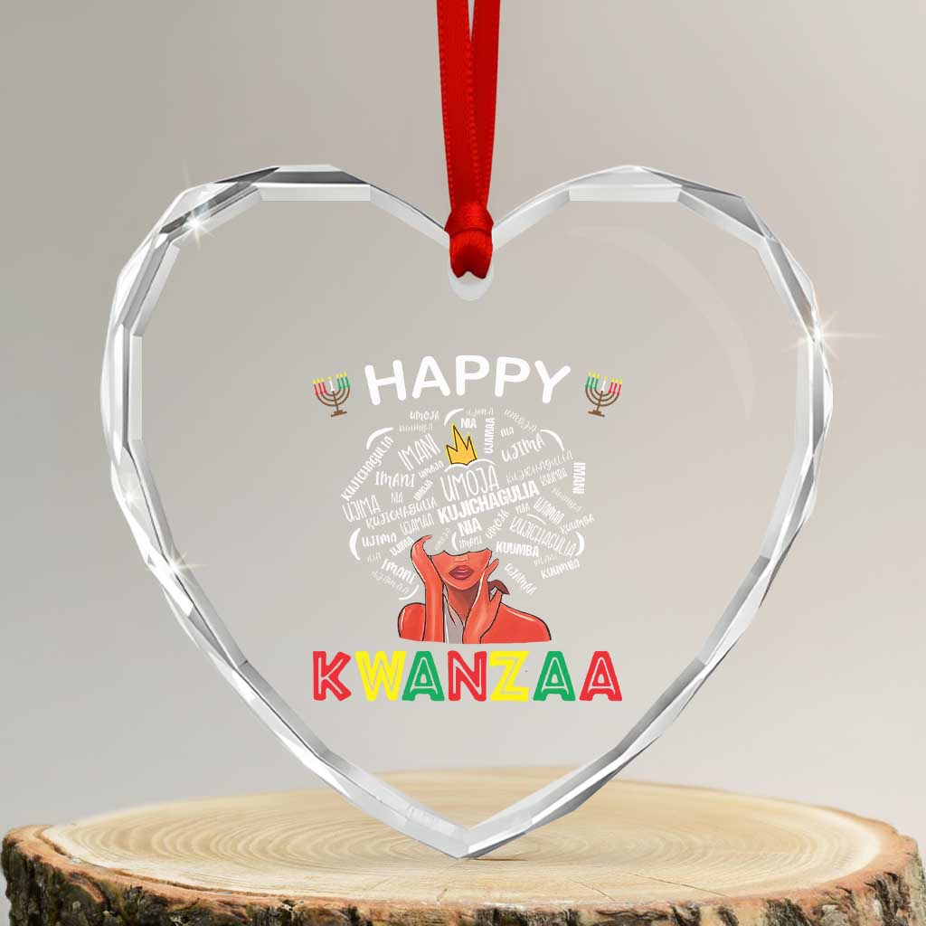 Happy Kwanzaa Heart Crystal Glass Ornament African American Afro Queen Nguzo Saba - Wonder Print Shop