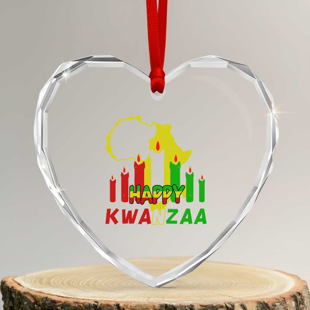 Happy Kwanzaa Heart Crystal Glass Ornament Black Holiday African American Xmas Kinara Candle - Wonder Print Shop