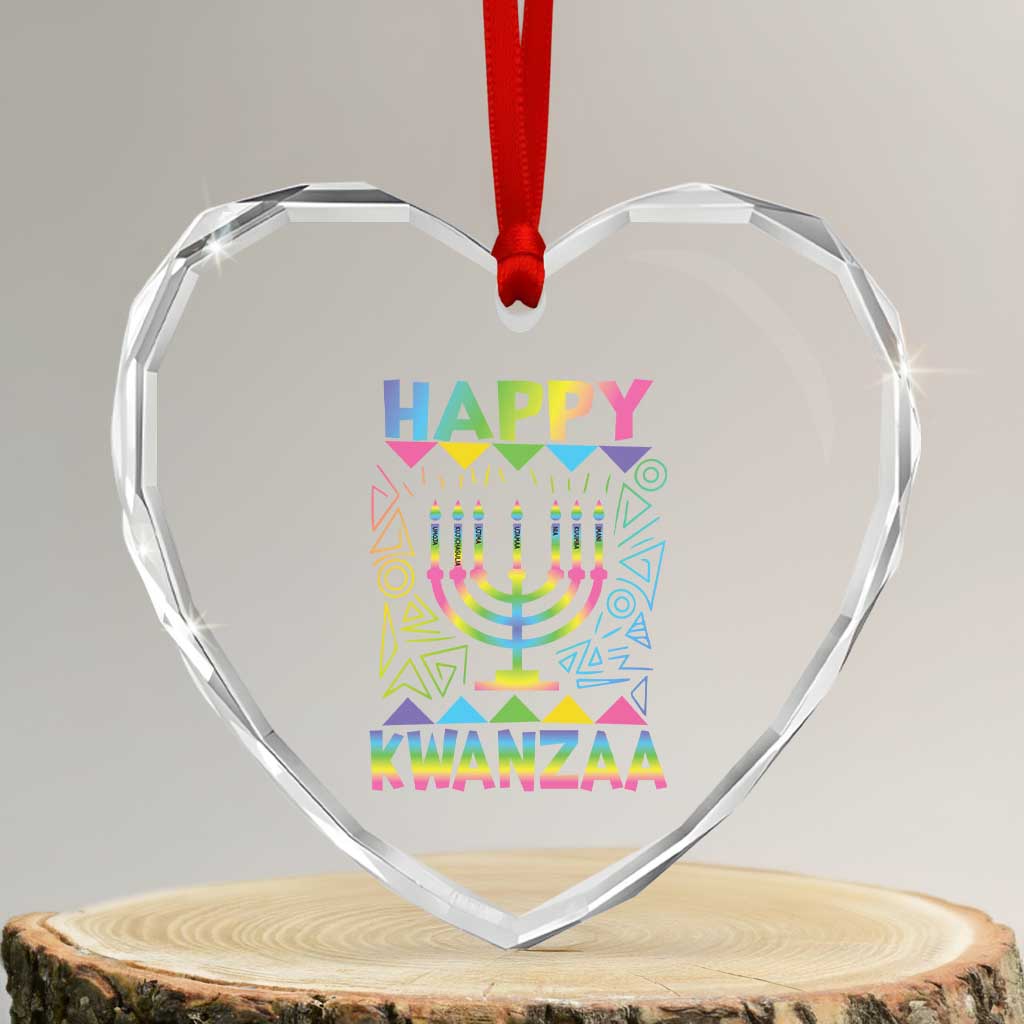 Happy Kwanzaa Heart Crystal Glass Ornament Christmas African American Heritage Holiday Kinara Mazao - Wonder Print Shop