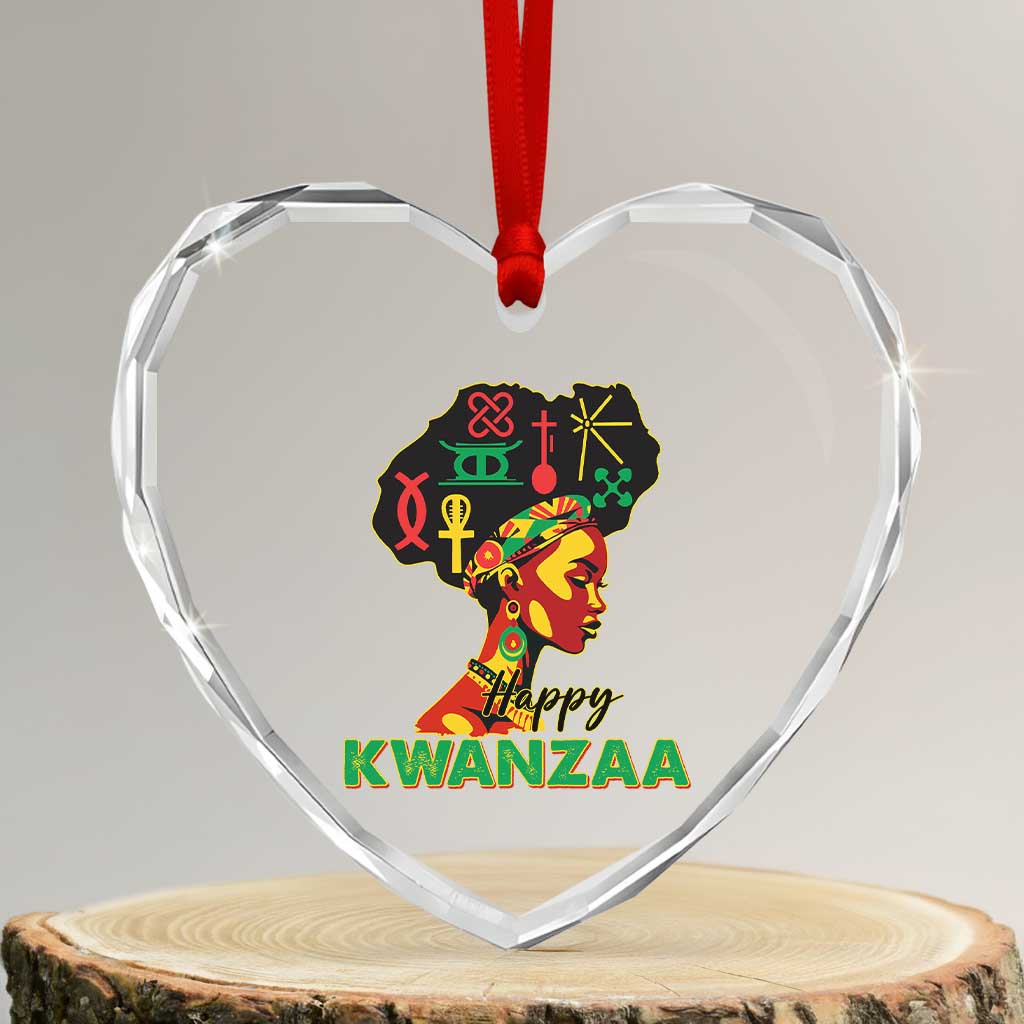 Happy Kwanzaa Heart Crystal Glass Ornament Nguzo Saba Symbols The 7 Principles Of Kwanzaa - Wonder Print Shop