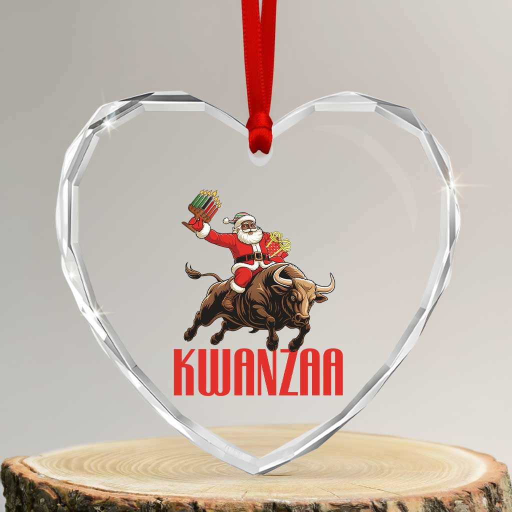 Happy Kwanzaa Heart Crystal Glass Ornament Rodeo Black Santa African American Holiday Gift - Wonder Print Shop