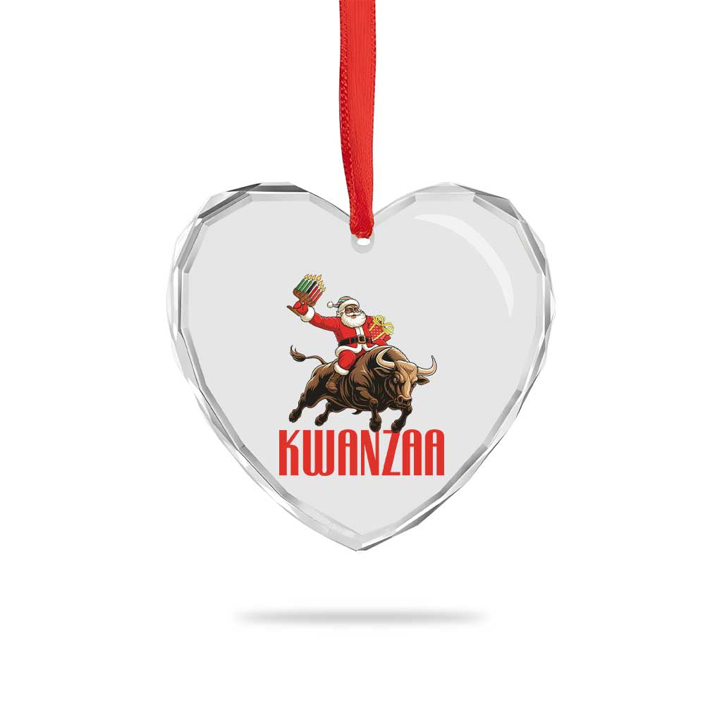 Happy Kwanzaa Heart Crystal Glass Ornament Rodeo Black Santa African American Holiday Gift - Wonder Print Shop