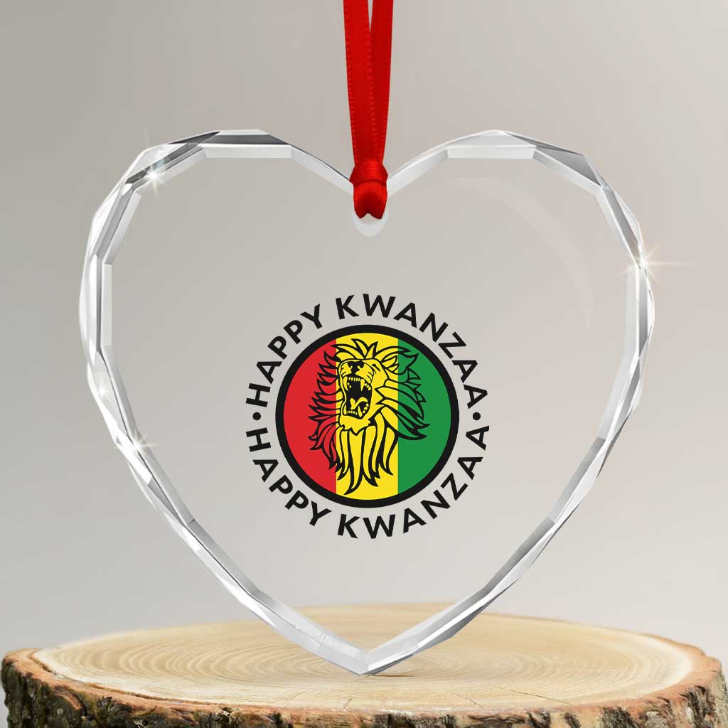Happy Kwanzaa King Lion Of Africa Heritage Gift Heart Crystal Glass Ornament - Wonder Print Shop
