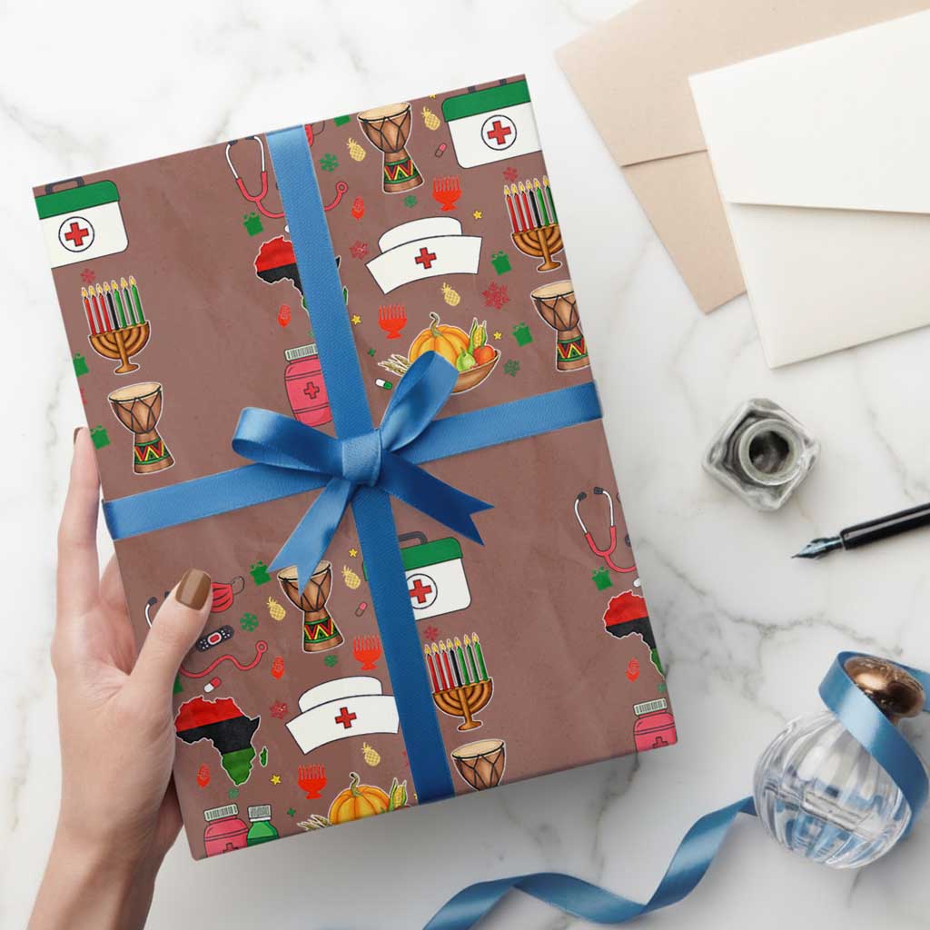 Happy Kwanzaa Nurse Pride Wrapping Paper Roll African Culture Holiday Gift - Wonder Print Shop