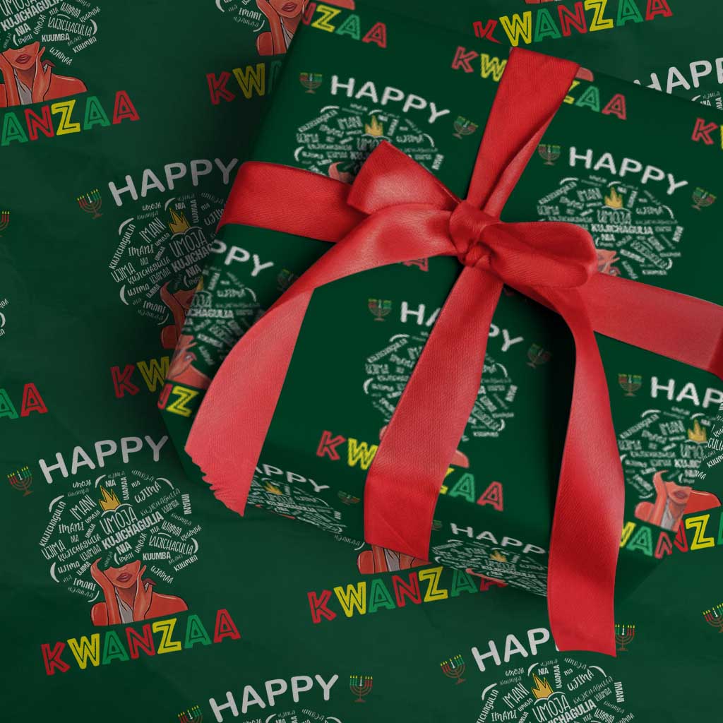 Happy Kwanzaa Wrapping Paper Roll African American Afro Queen Nguzo Saba - Wonder Print Shop