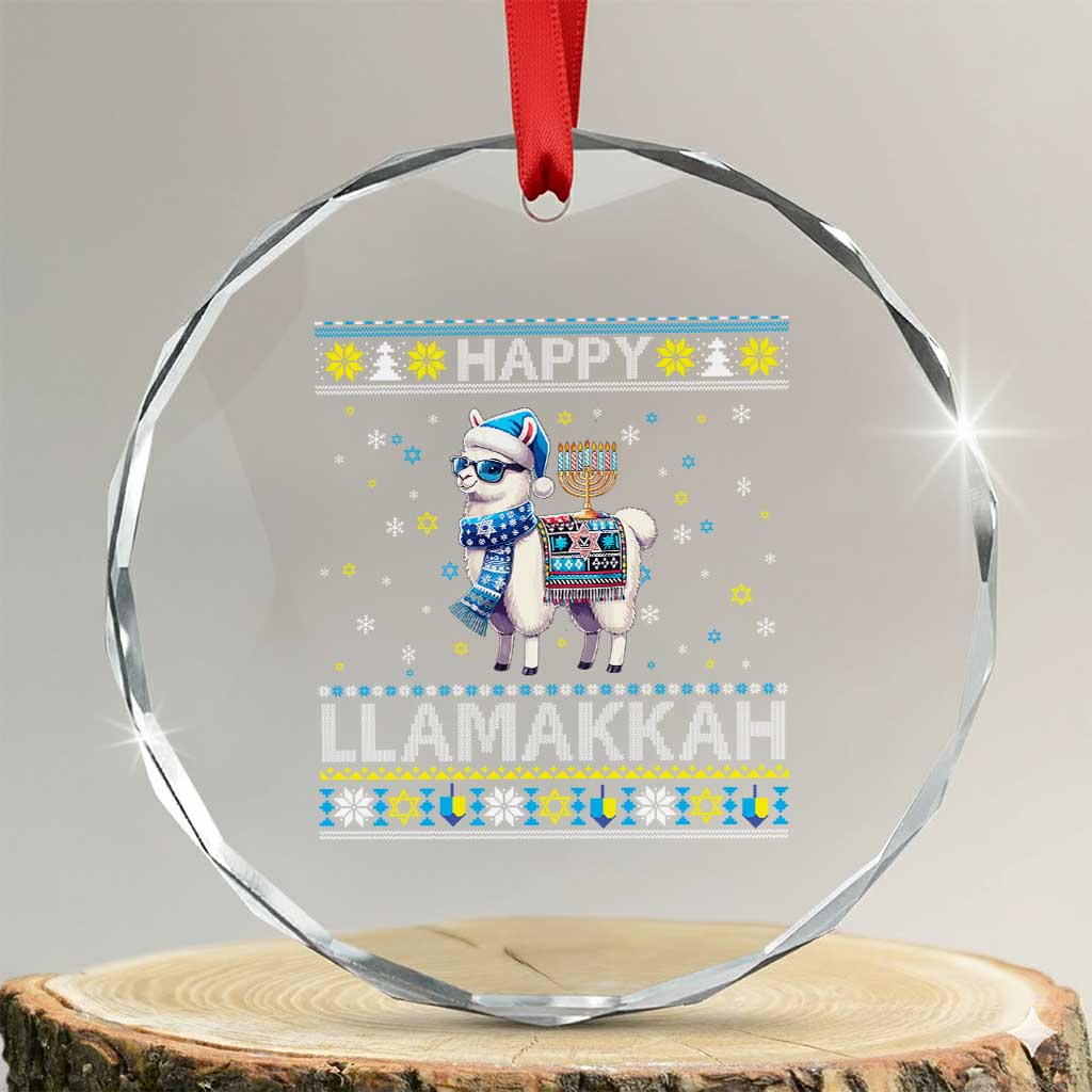 Happy LLamakkah Crystal Glass Ornament Funny Llama Ugly Hanukkah Christmas Gift - Wonder Print Shop