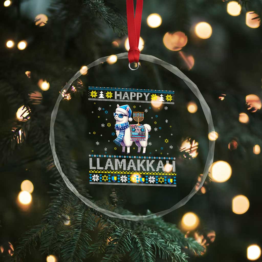 Happy LLamakkah Crystal Glass Ornament Funny Llama Ugly Hanukkah Christmas Gift - Wonder Print Shop