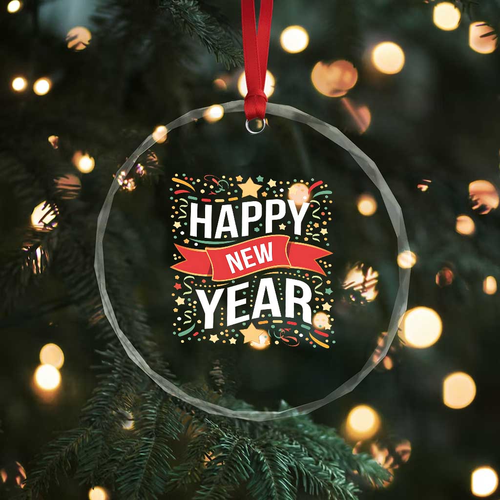Happy New Year 2025 Crystal Glass Ornament Confetti Fireworks Party Supplies Family Matching TS02