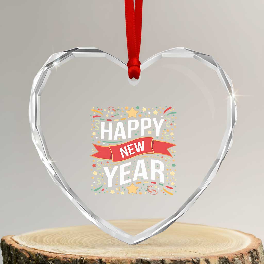 Happy New Year 2025 Heart Crystal Glass Ornament Confetti Fireworks Party Supplies Family Matching - Wonder Print Shop