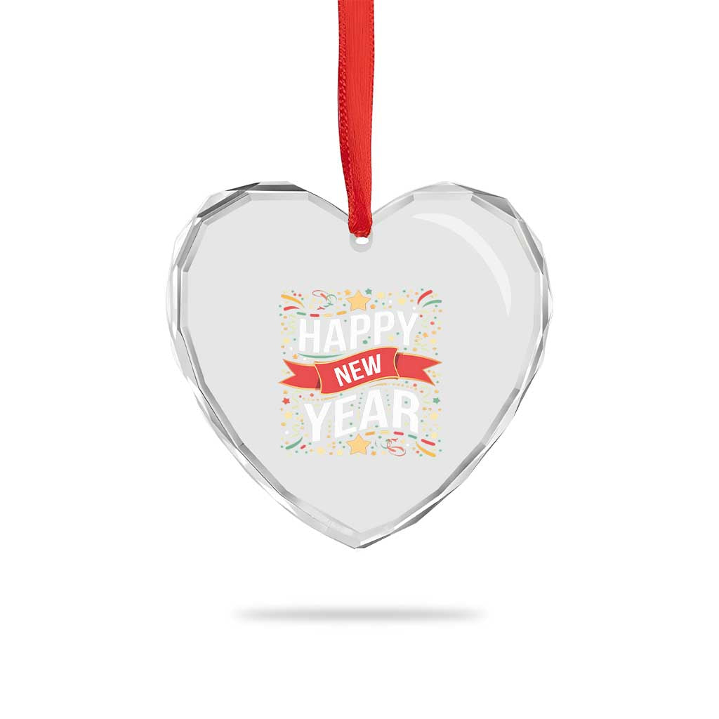 Happy New Year 2025 Heart Crystal Glass Ornament Confetti Fireworks Party Supplies Family Matching - Wonder Print Shop
